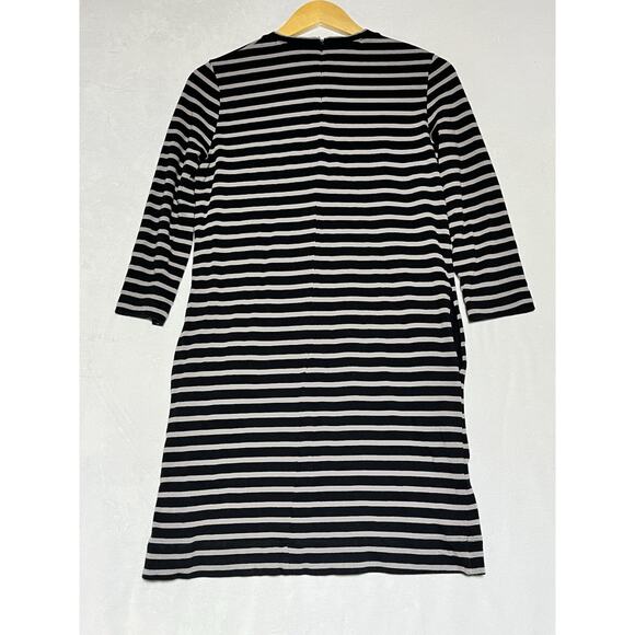 Marine Layer Knit Stripe Shift Dress Medium Black Gray 3/4 Sleeve Crewneck - Picture 2 of 13